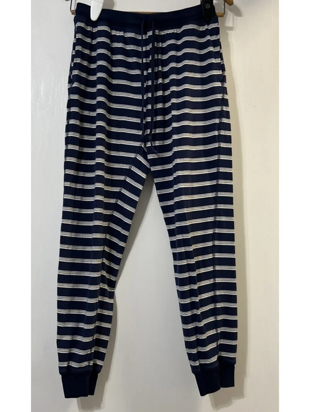 Lands' End Pajama Pants Mens Small Blue Stripe Cotton Stretch Lounge Sleep